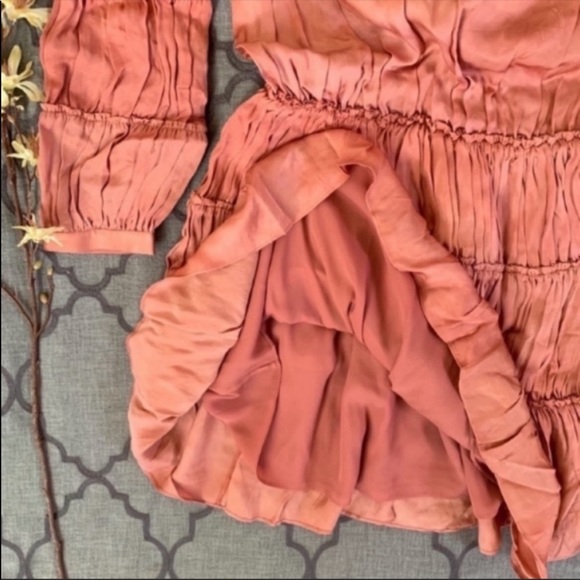 NWT-Chic Bohemian Romance Frye Embroidered Shirred Long Blouson Sleeve Dress - Picture 15 of 16